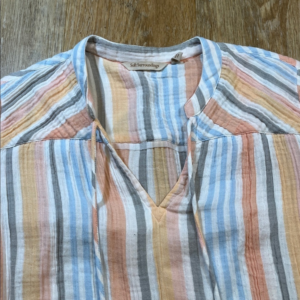 Soft Surroundings Laguna Gauze Stripe Dress Multi Color Petite Small EUC Cotton - Picture 6 of 16